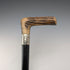 Circa 1900 British antique black shaft L-shaped antler handle walking stick 75cm
